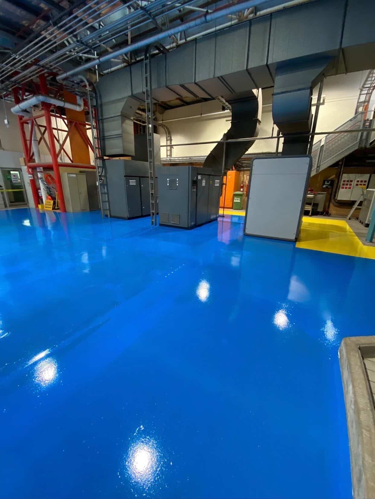 Blue industrial plant room epoxy floor Adelaide South Australia