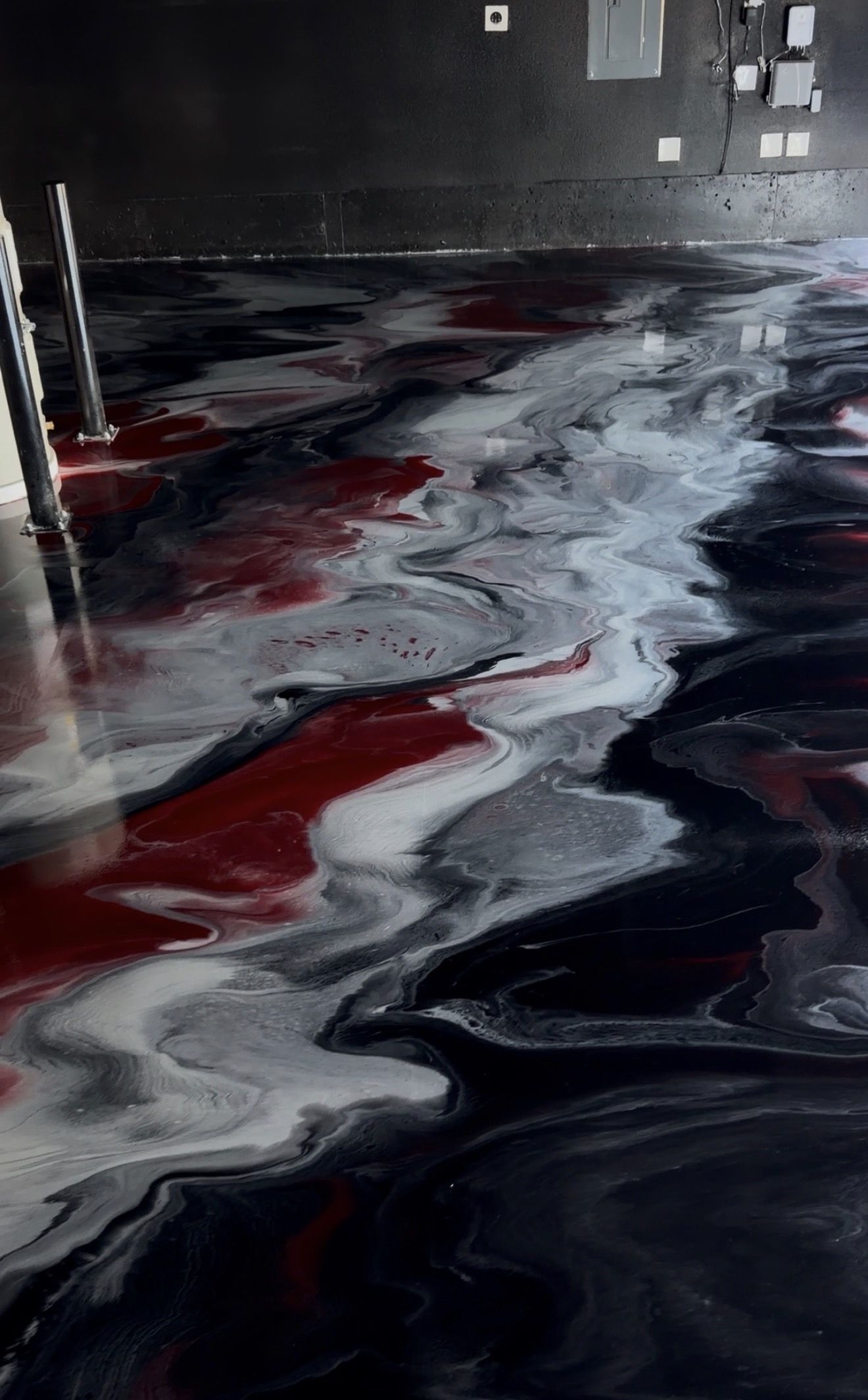 Black, red and white metallic epoxy floor Adelaide South Australia