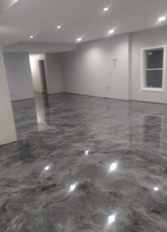 Black and white marble metallic epoxy floor South Australia